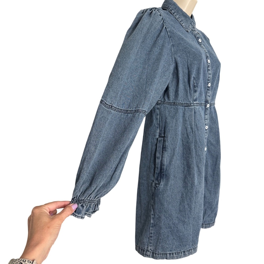 Lulus Uniquely Darling Medium Wash Denim Mini Dress Pockets Size S NEW - Picture 11 of 12